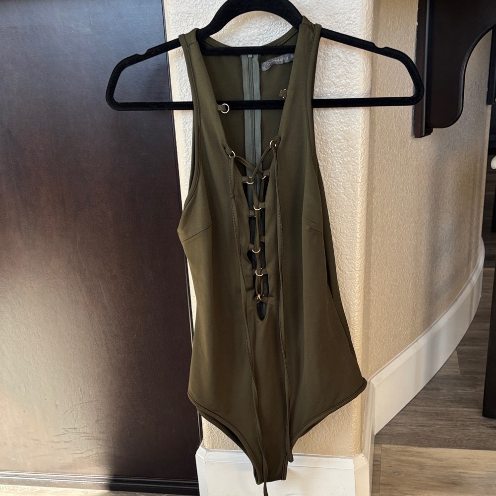 Carmar Khaki Lace-Up Bodysuit